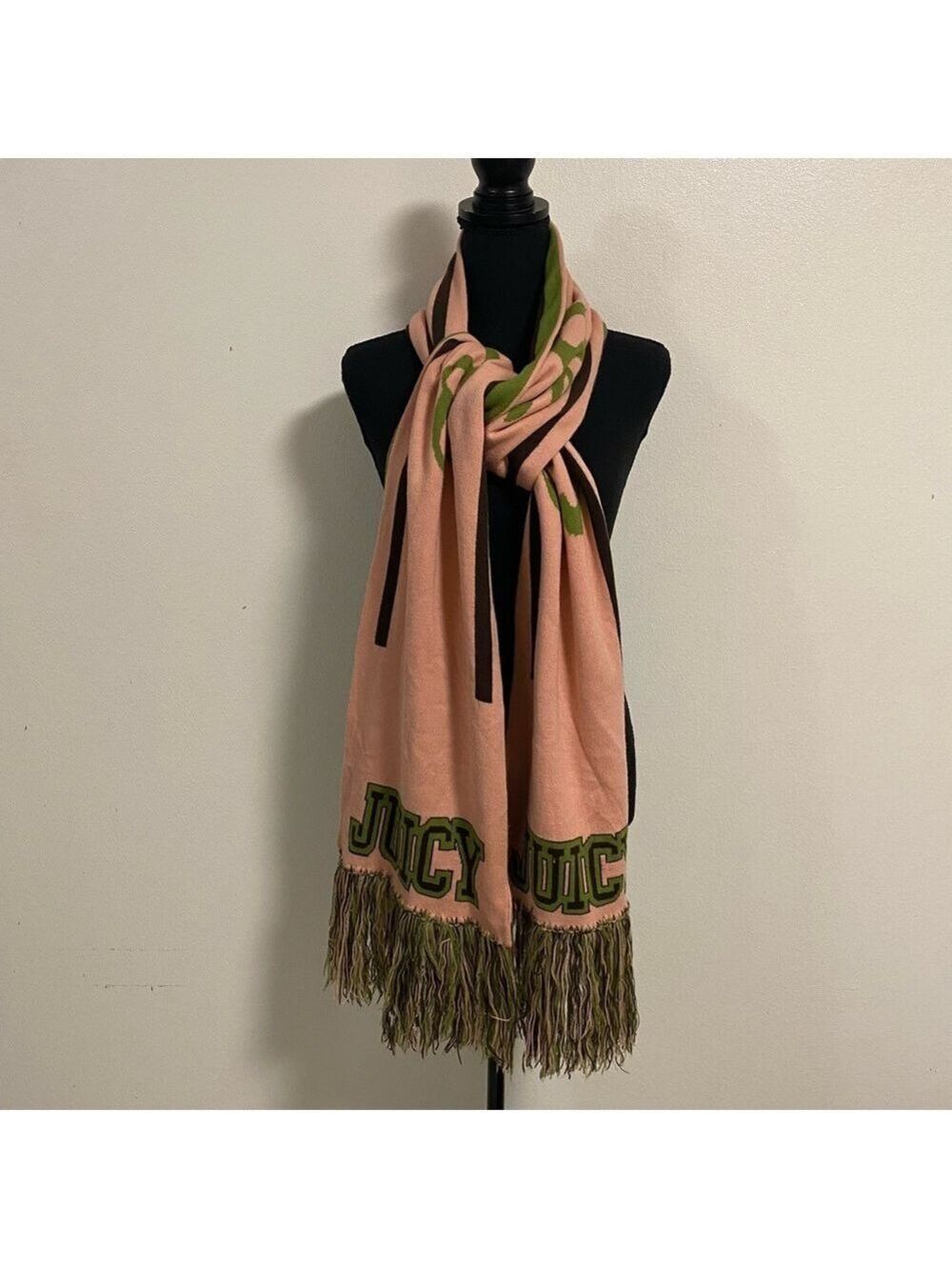 Juicy Couture Scarf Women’s OS Pink Green Oversized Double sided Knit Scarf